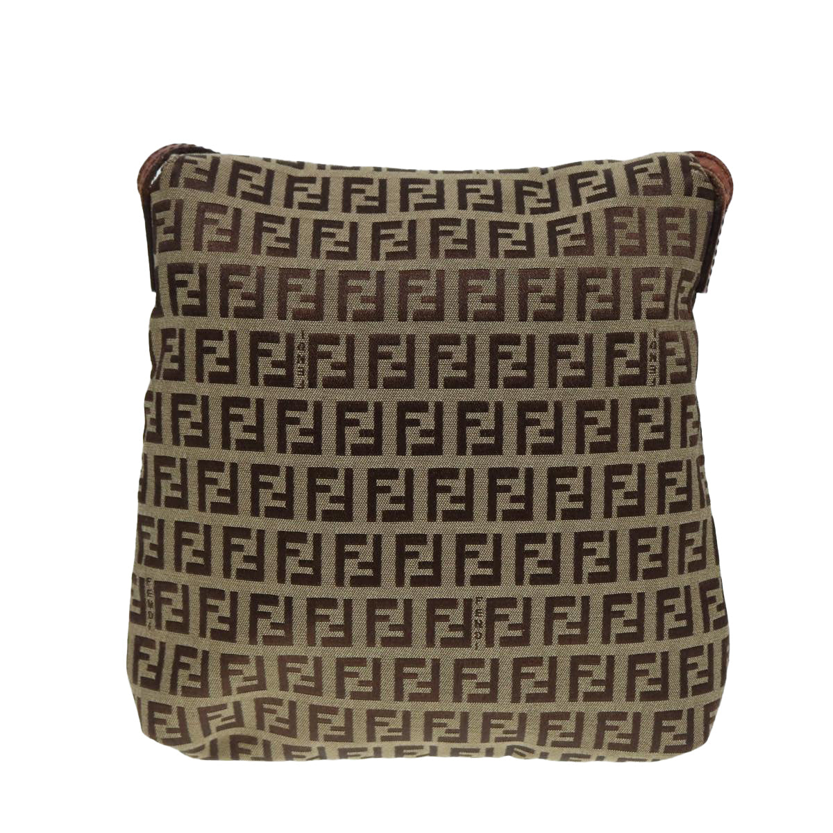 FENDI Zucchino Canvas Shoulder Bag Brown Gold bs17192
