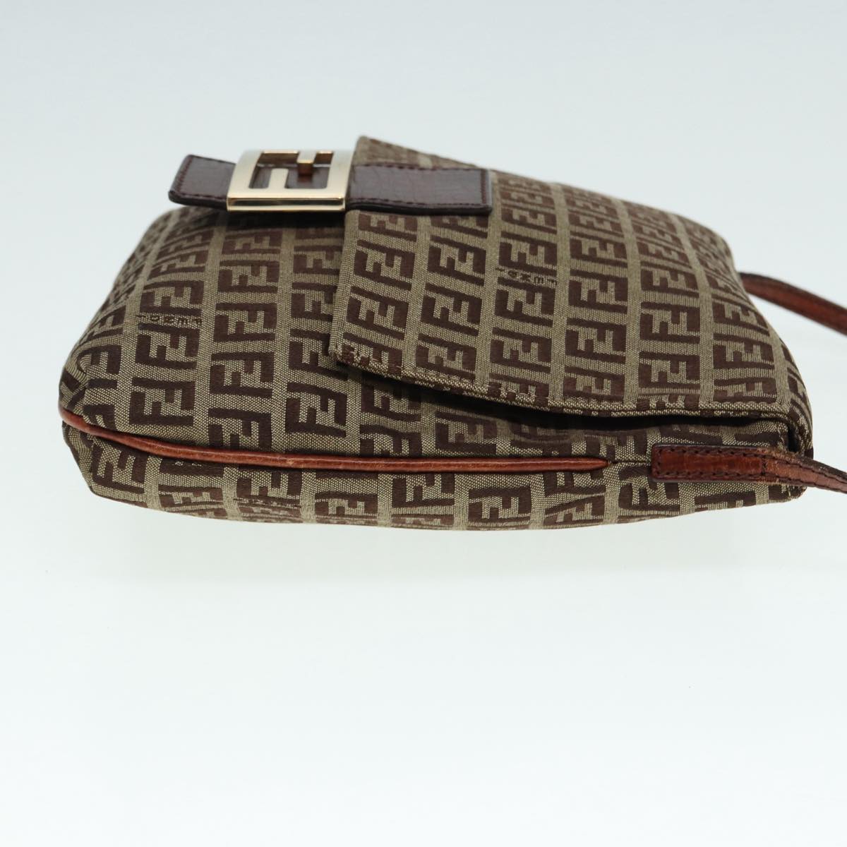 FENDI Zucchino Canvas Shoulder Bag Brown Gold bs17192