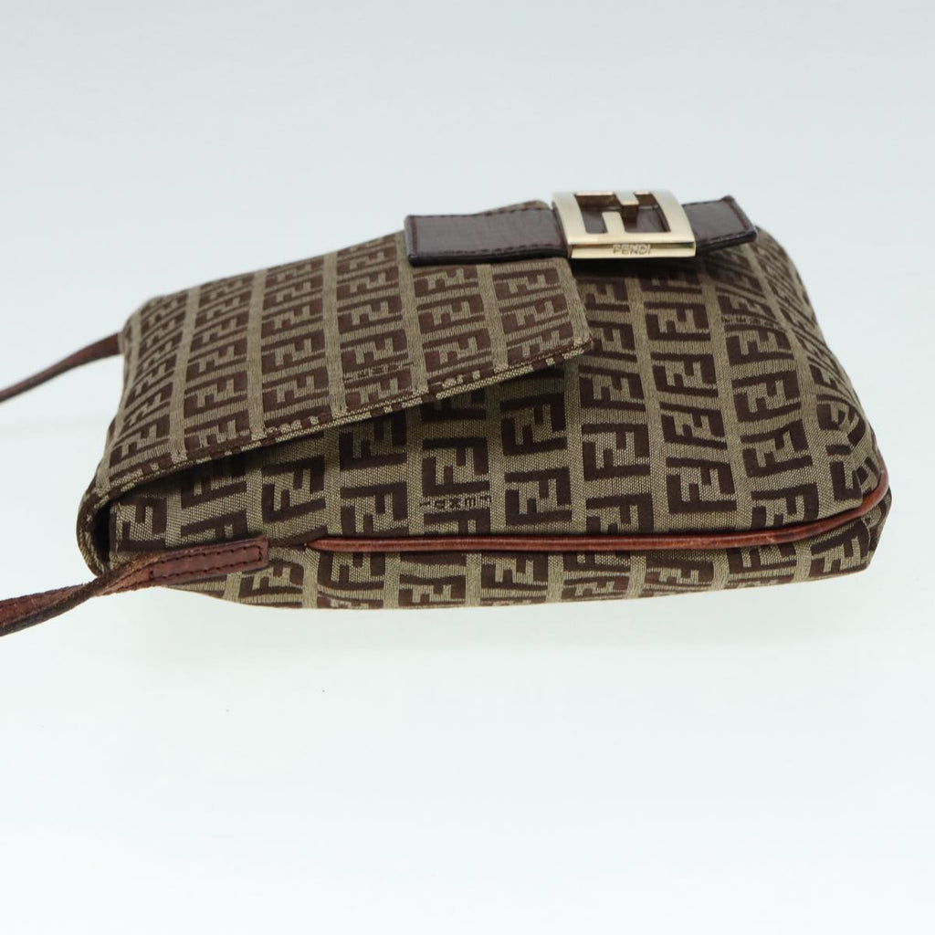 FENDI Zucchino Canvas Shoulder Bag Brown Gold bs17192
