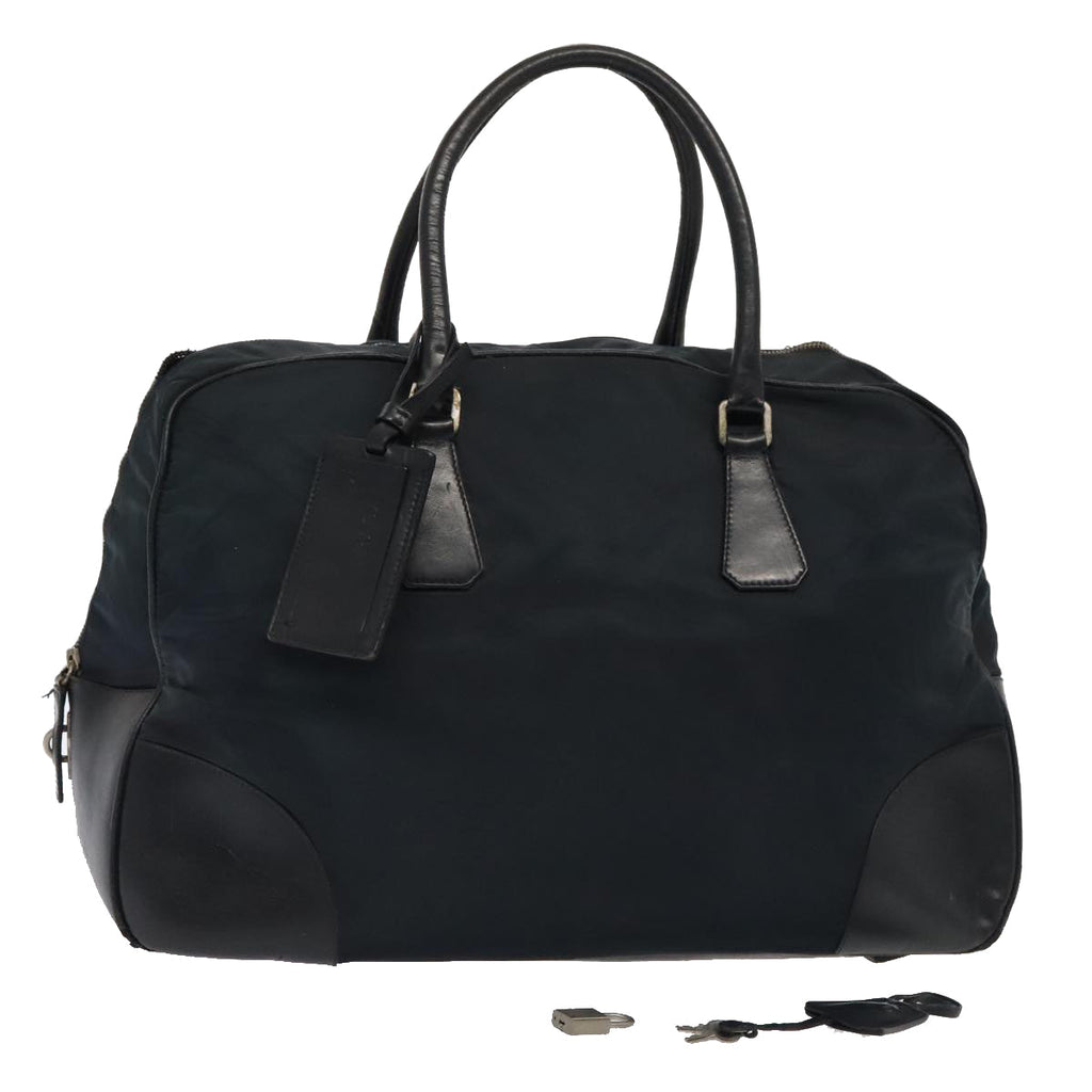 PRADA Boston Bag Nylon Leather Navy Silver bs17423