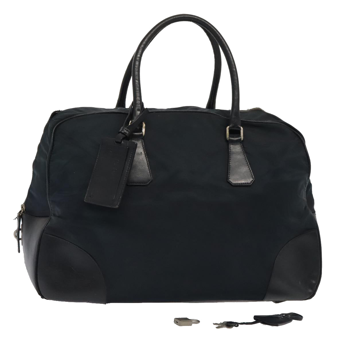 PRADA Boston Bag Nylon Leather Navy Silver bs17423