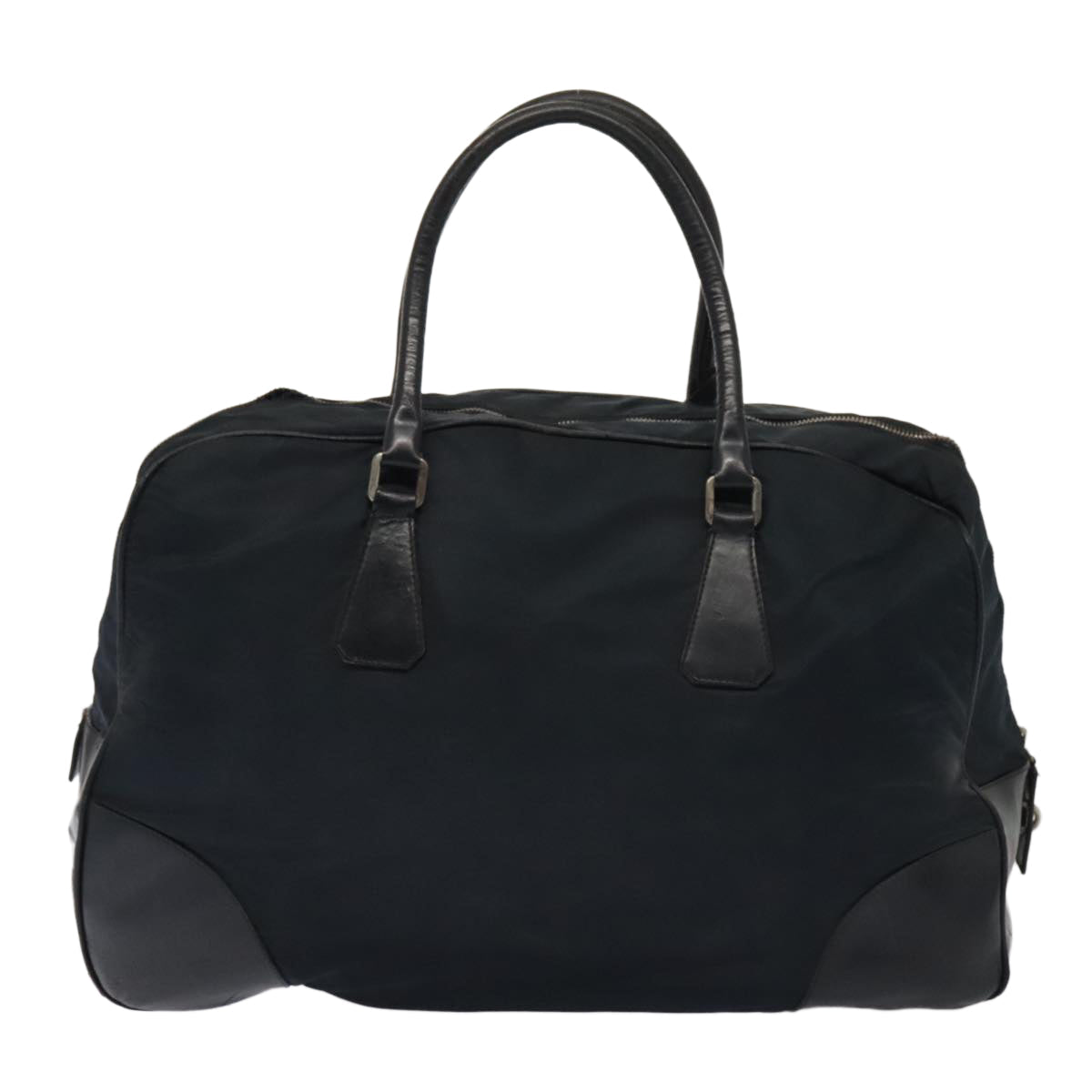 PRADA Boston Bag Nylon Leather Navy Silver bs17423