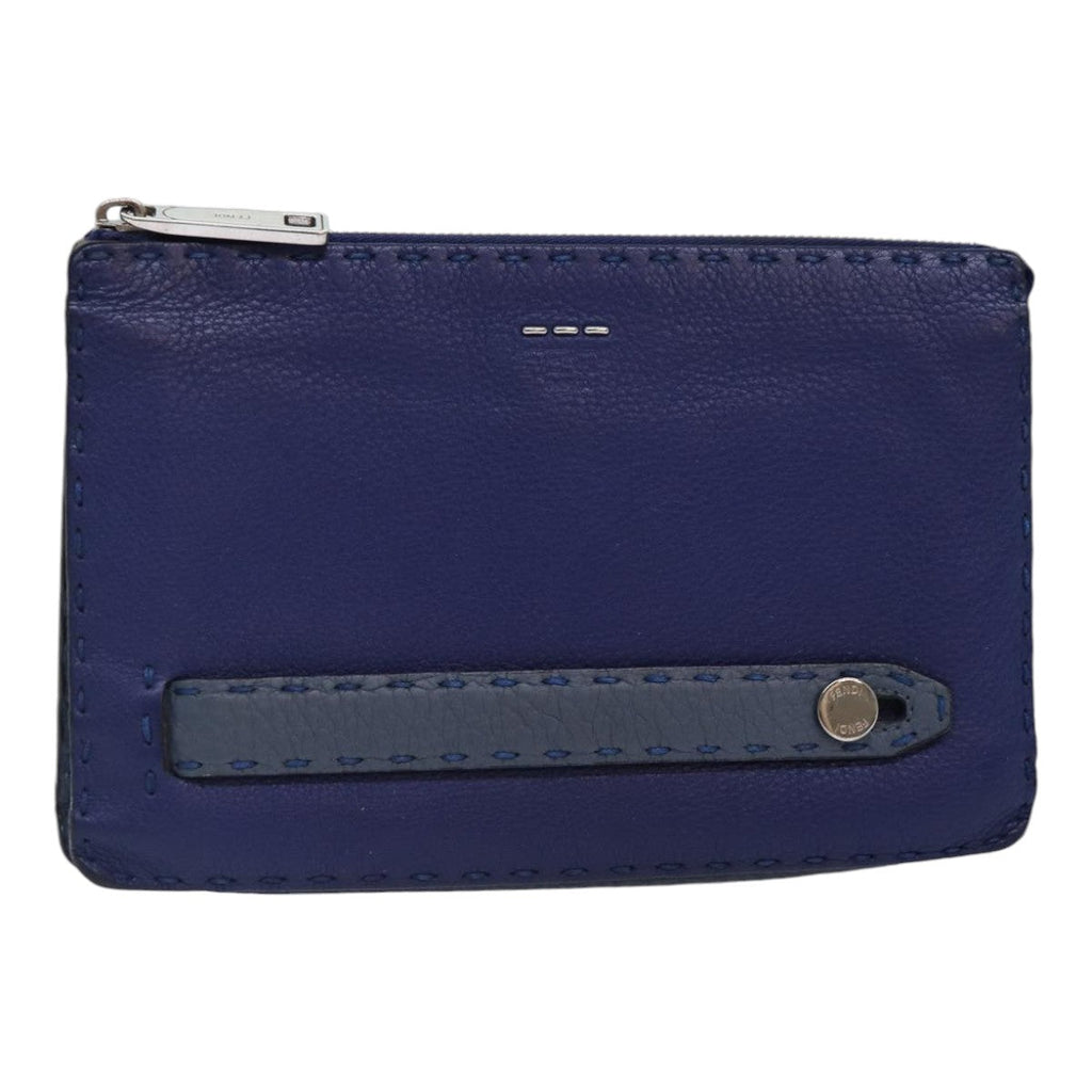 FENDI Clutch Bag Leather Blue Silver bs17465