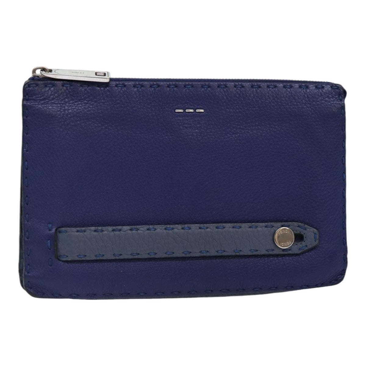 FENDI Clutch Bag Leather Blue Silver bs17465