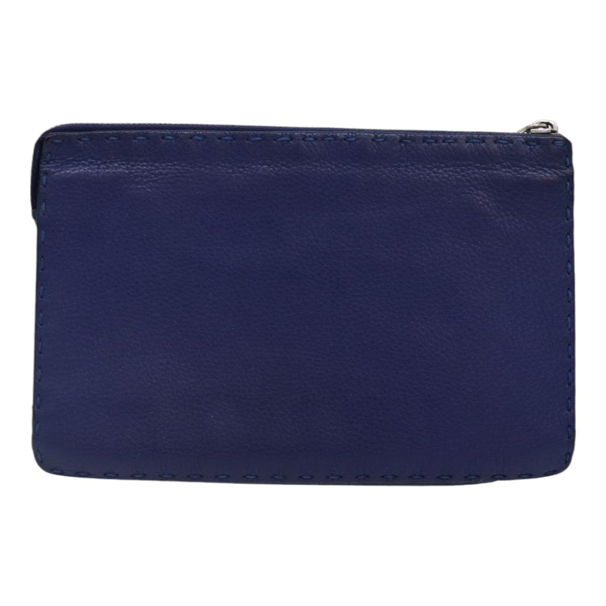 FENDI Clutch Bag Leather Blue Silver bs17465