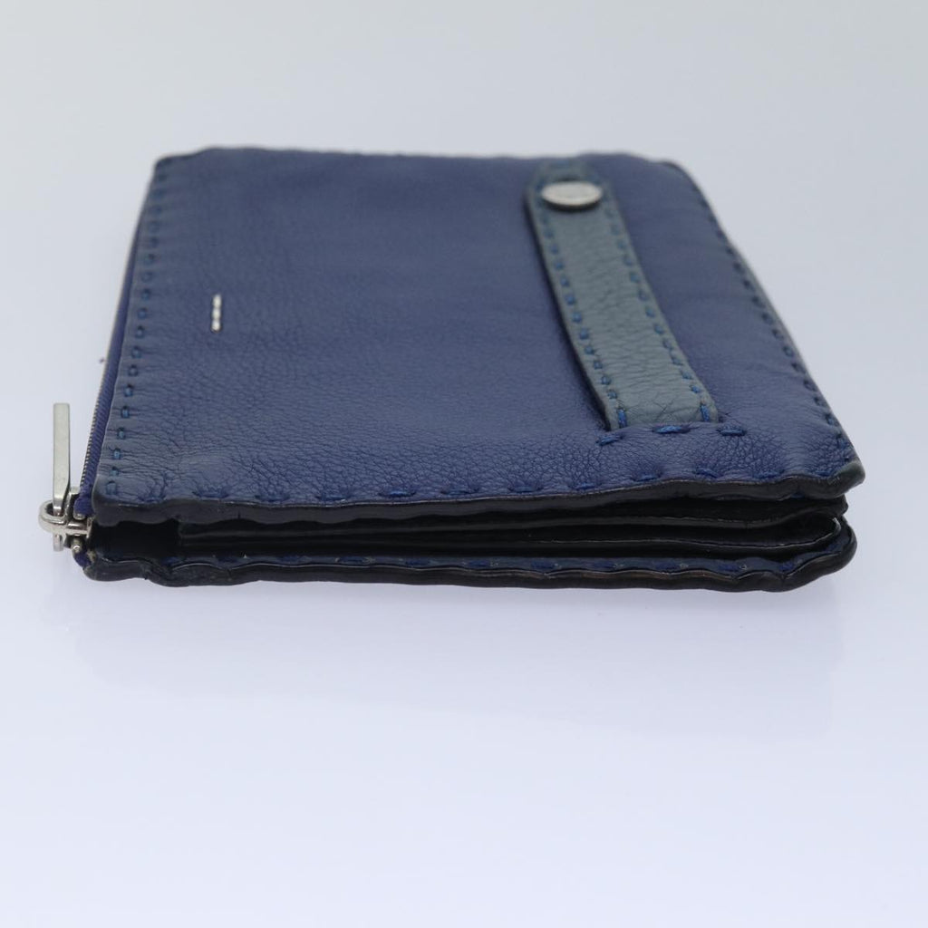 FENDI Clutch Bag Leather Blue Silver bs17465