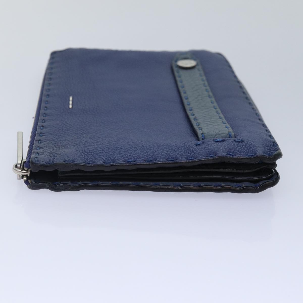 FENDI Clutch Bag Leather Blue Silver bs17465