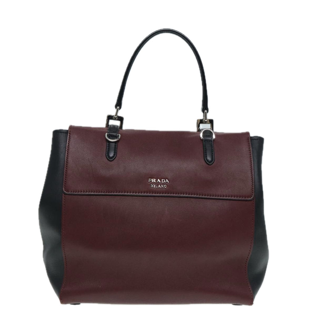 PRADA Hand Bag Leather Wine Red Silver bs17882