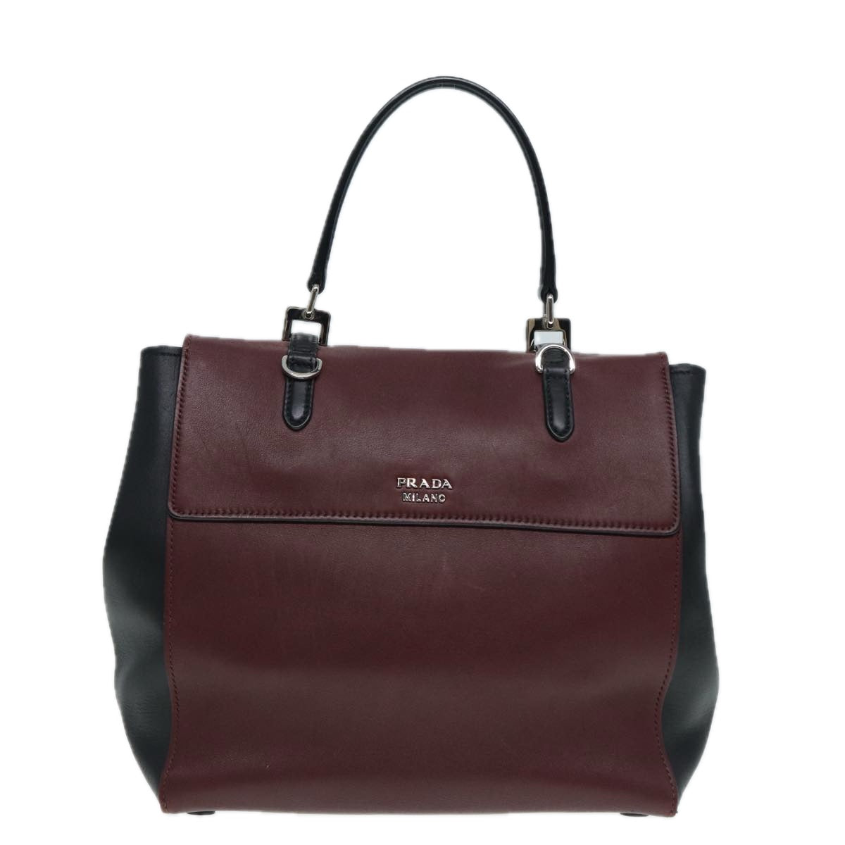 PRADA Hand Bag Leather Wine Red Silver bs17882