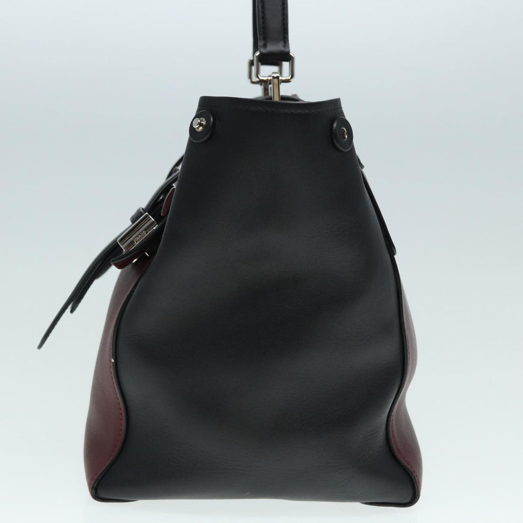 PRADA Hand Bag Leather Wine Red Silver bs17882