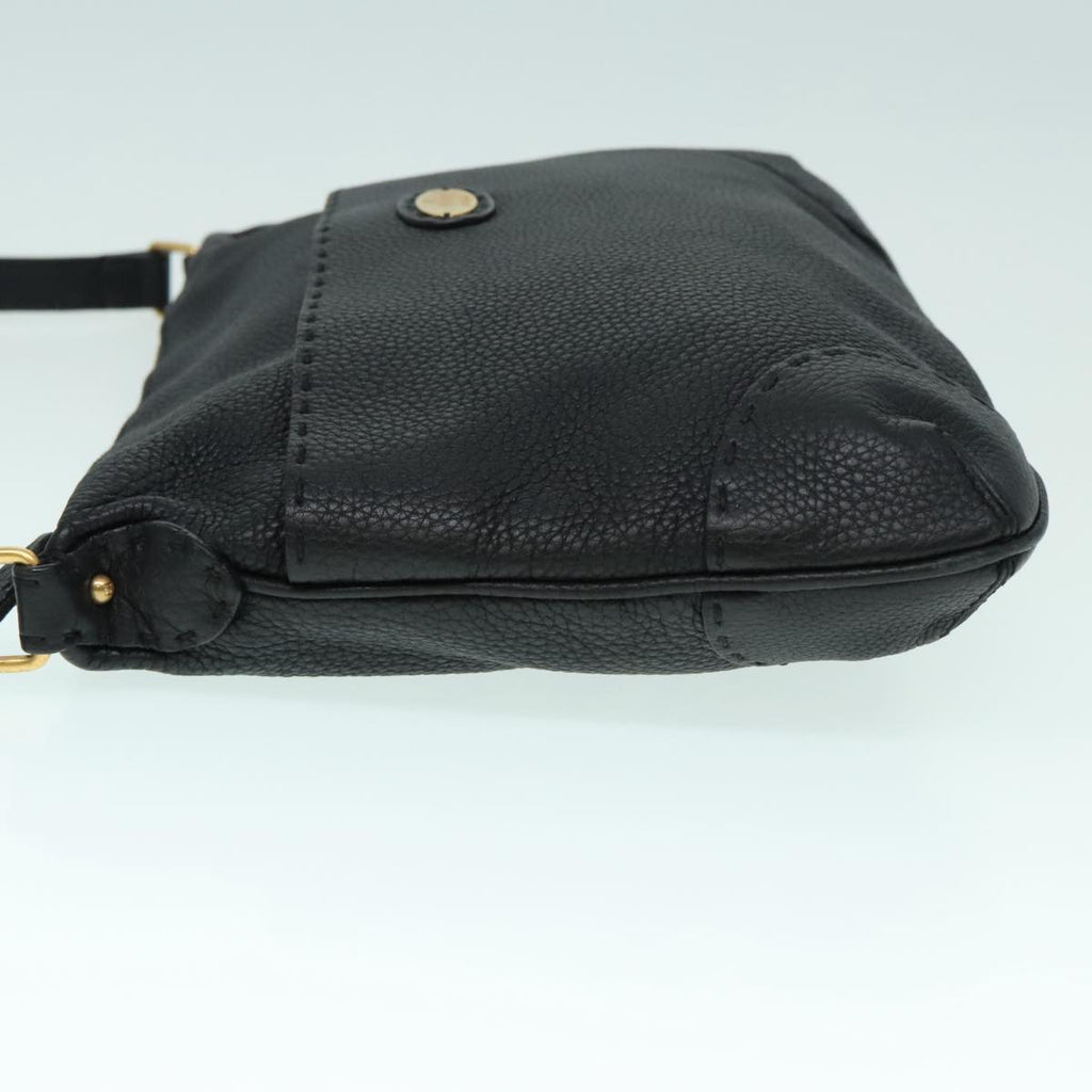 FENDI Celeria Shoulder Bag Leather Black Gold bs18442