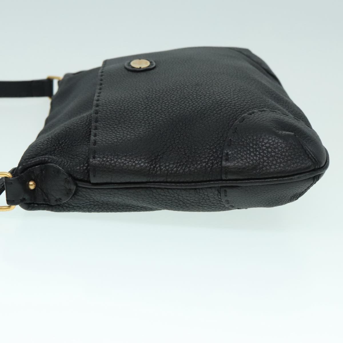 FENDI Celeria Shoulder Bag Leather Black Gold bs18442