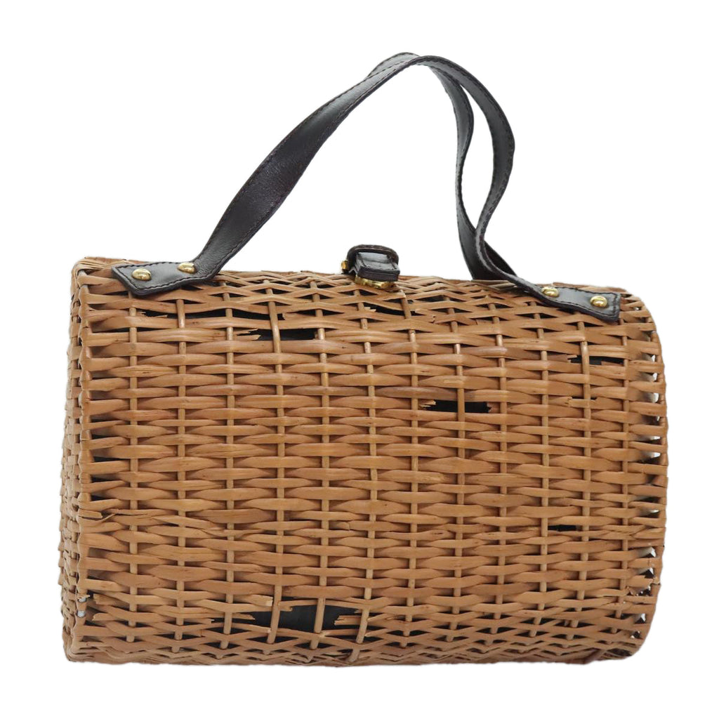 FENDI Hand Bag Wood Beige Gold bs18841