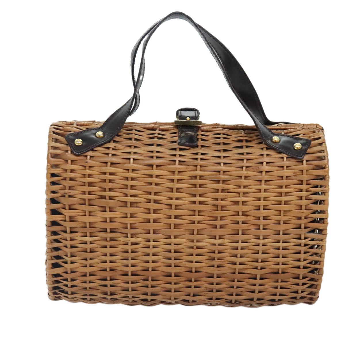 FENDI Hand Bag Wood Beige Gold bs18841