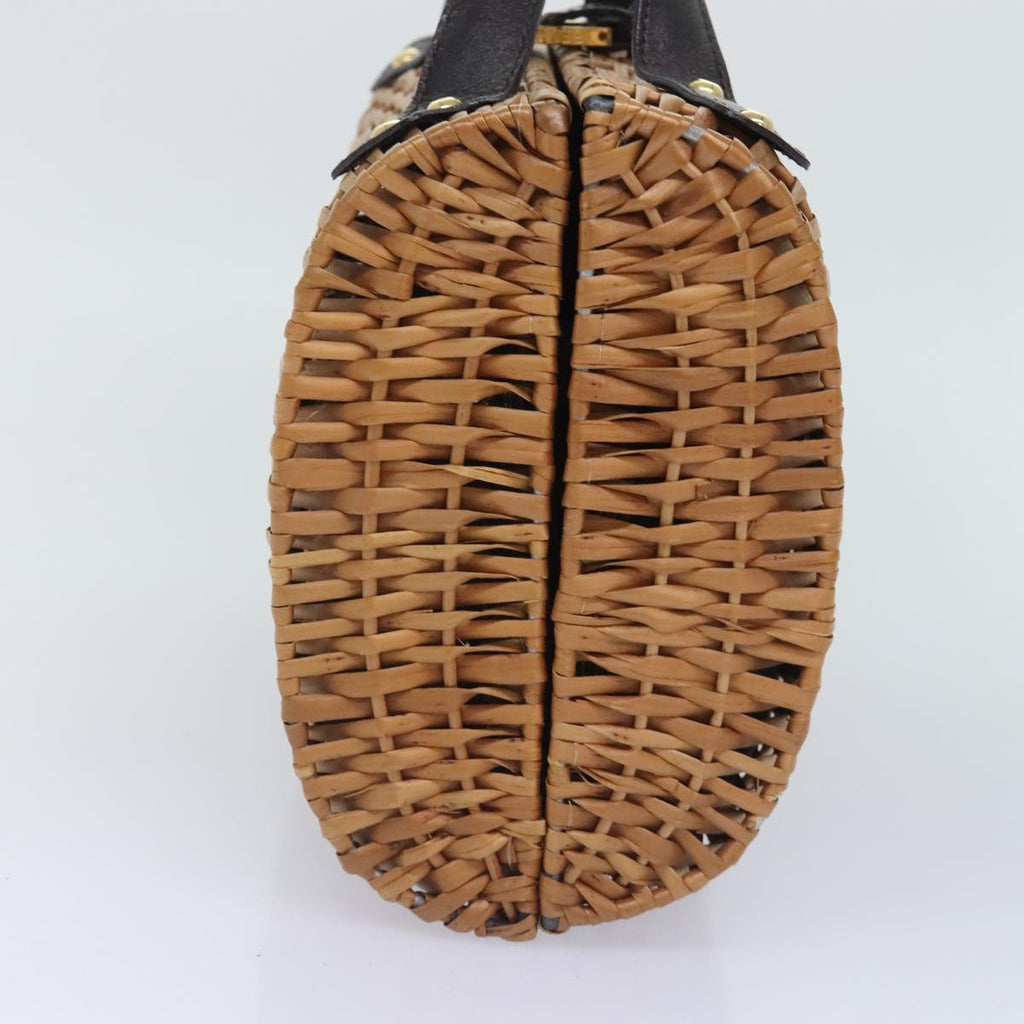 FENDI Hand Bag Wood Beige Gold bs18841