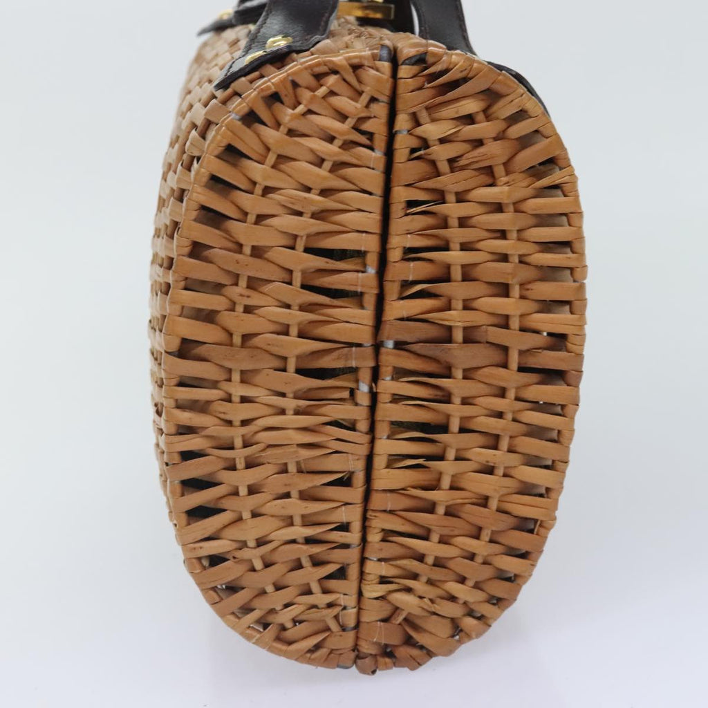 FENDI Hand Bag Wood Beige Gold bs18841