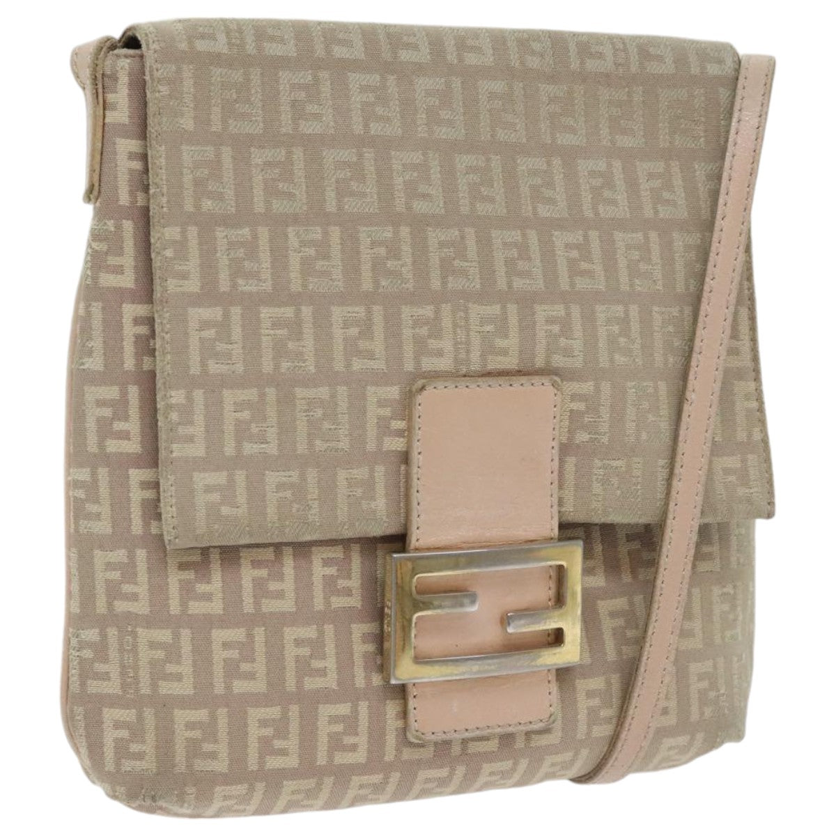 FENDI Zucchino Canvas Shoulder Bag Beige Gold bs18891
