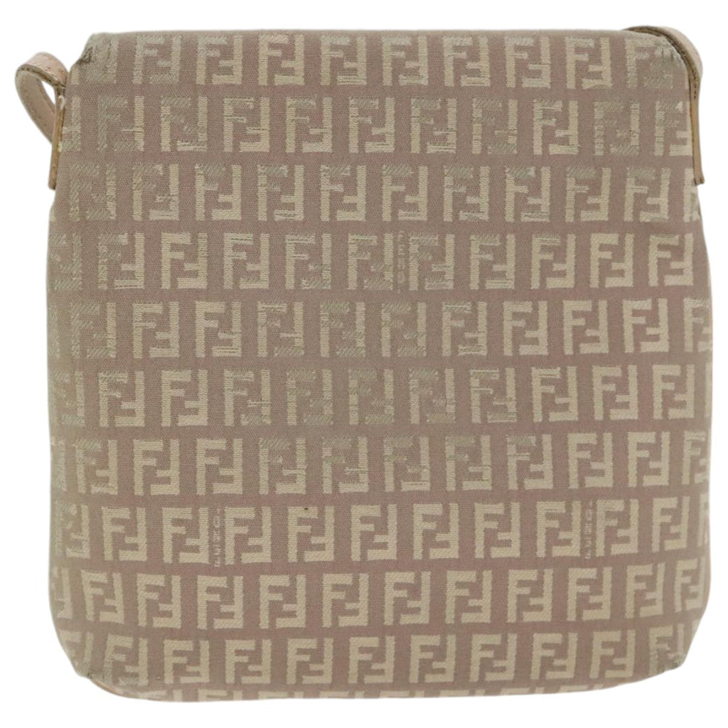 FENDI Zucchino Canvas Shoulder Bag Beige Gold bs18891