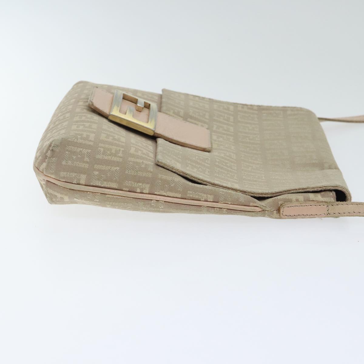 FENDI Zucchino Canvas Shoulder Bag Beige Gold bs18891