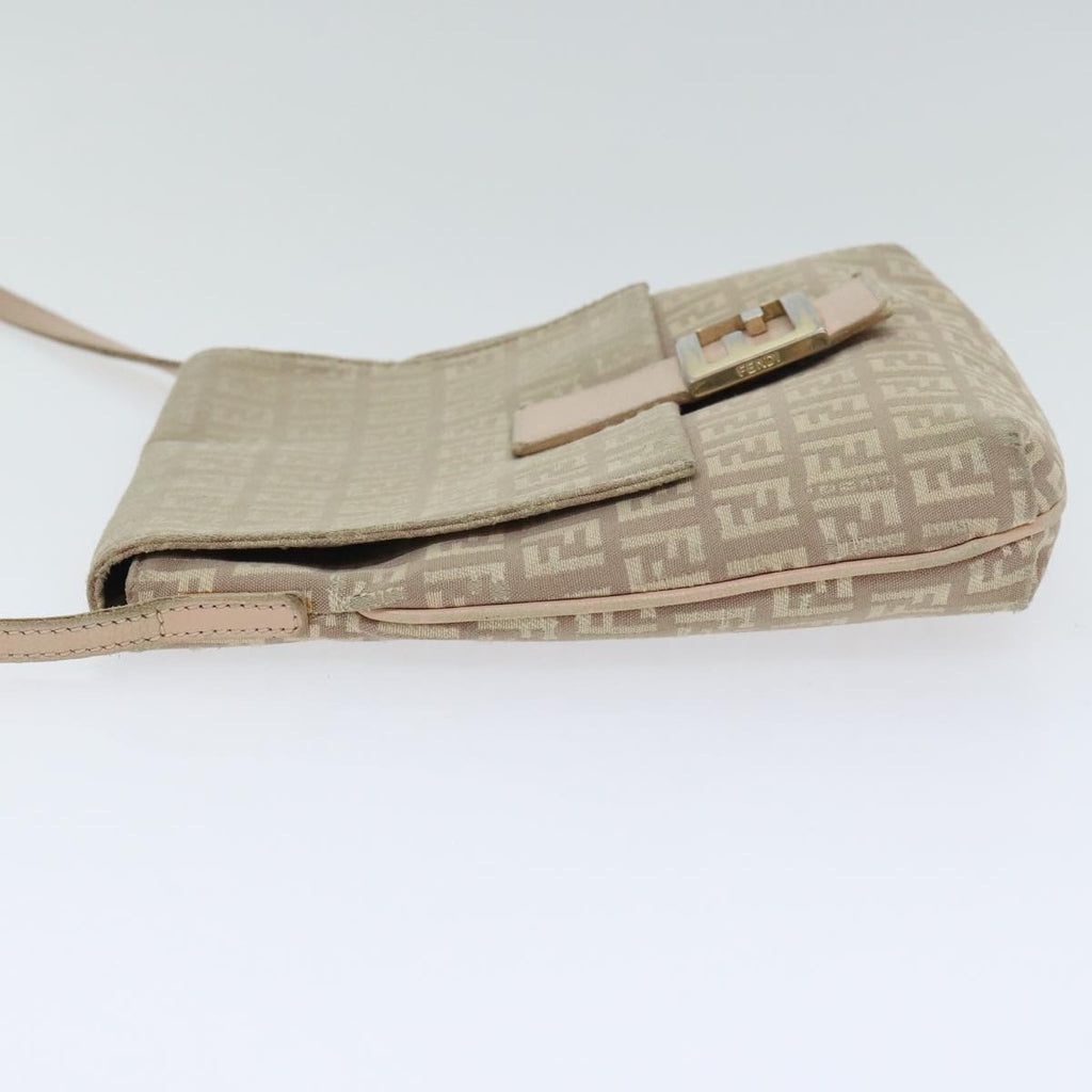 FENDI Zucchino Canvas Shoulder Bag Beige Gold bs18891