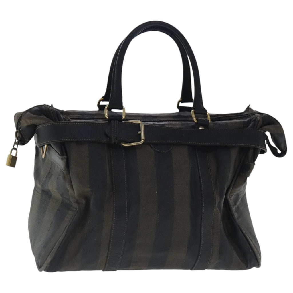 FENDI Pecan Canvas Boston Bag Brown Black gold bs19073