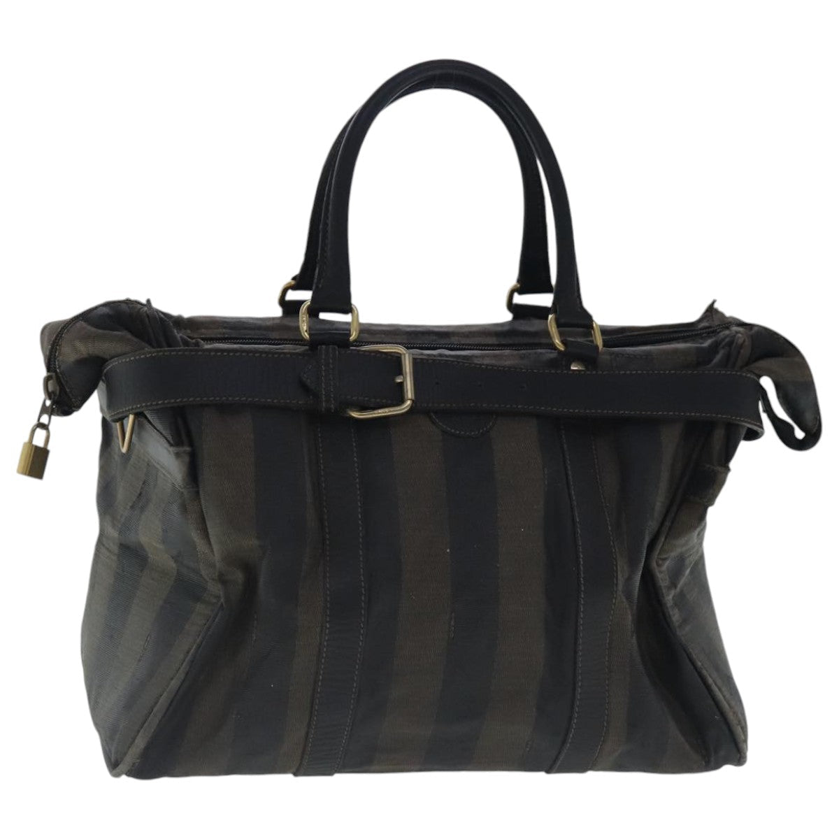 FENDI Pecan Canvas Boston Bag Brown Black gold bs19073