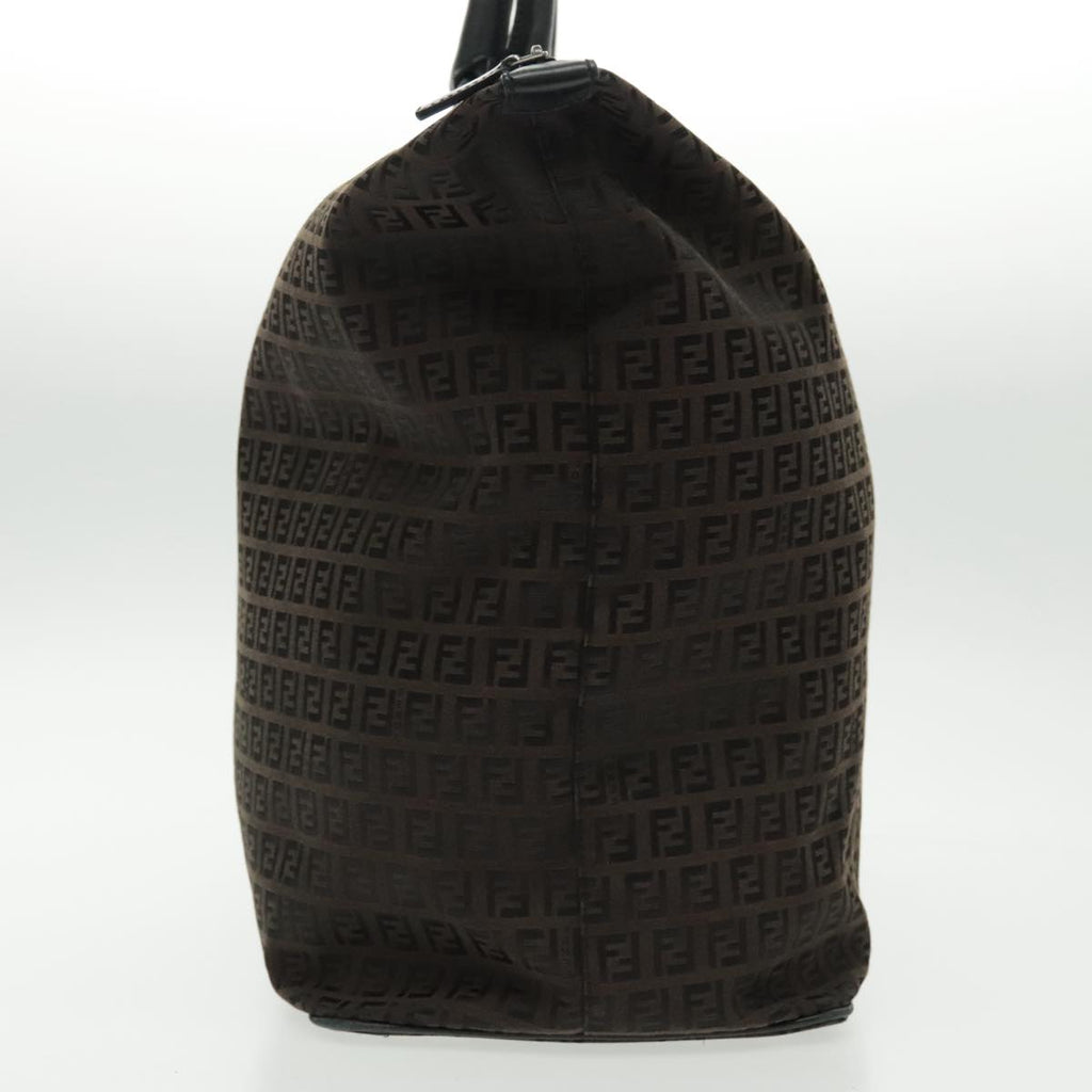 FENDI Zucchino Canvas Boston Bag Dark Brown Black Silver bs19297