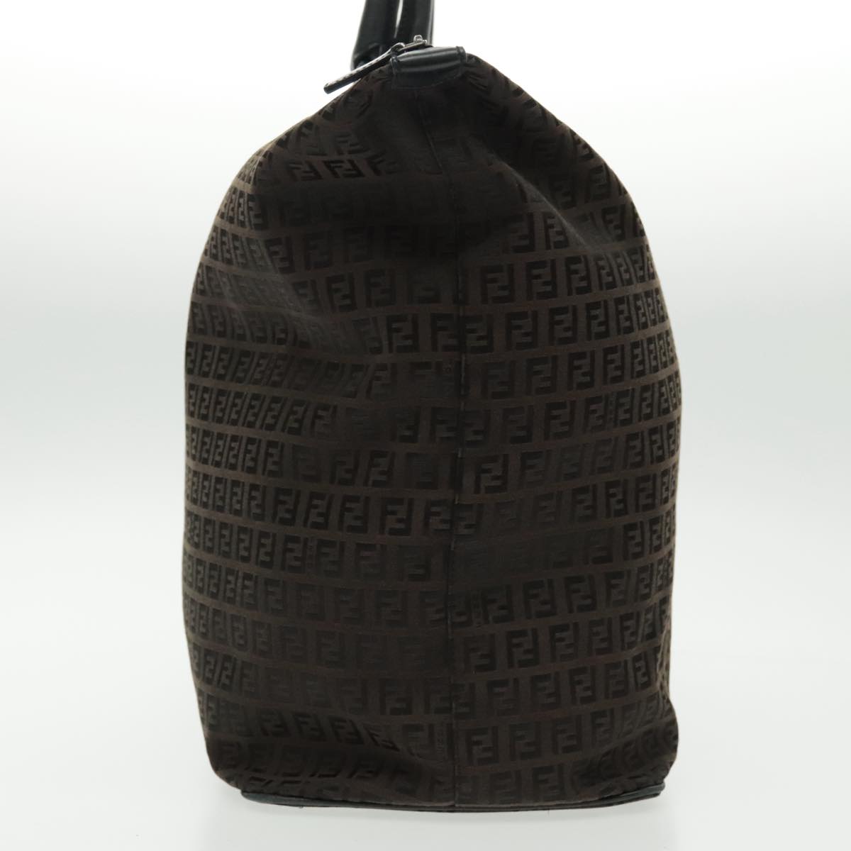 FENDI Zucchino Canvas Boston Bag Dark Brown Black Silver bs19297
