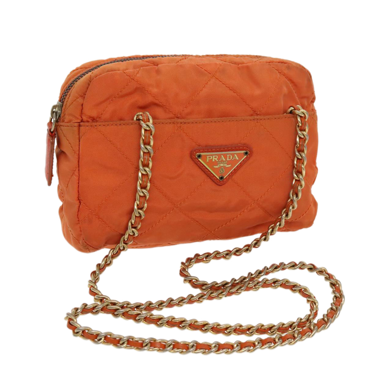 PRADA Chain Shoulder Bag Nylon Orange Gold bs19312