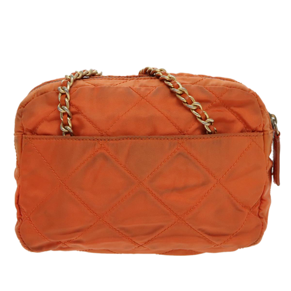 PRADA Chain Shoulder Bag Nylon Orange Gold bs19312