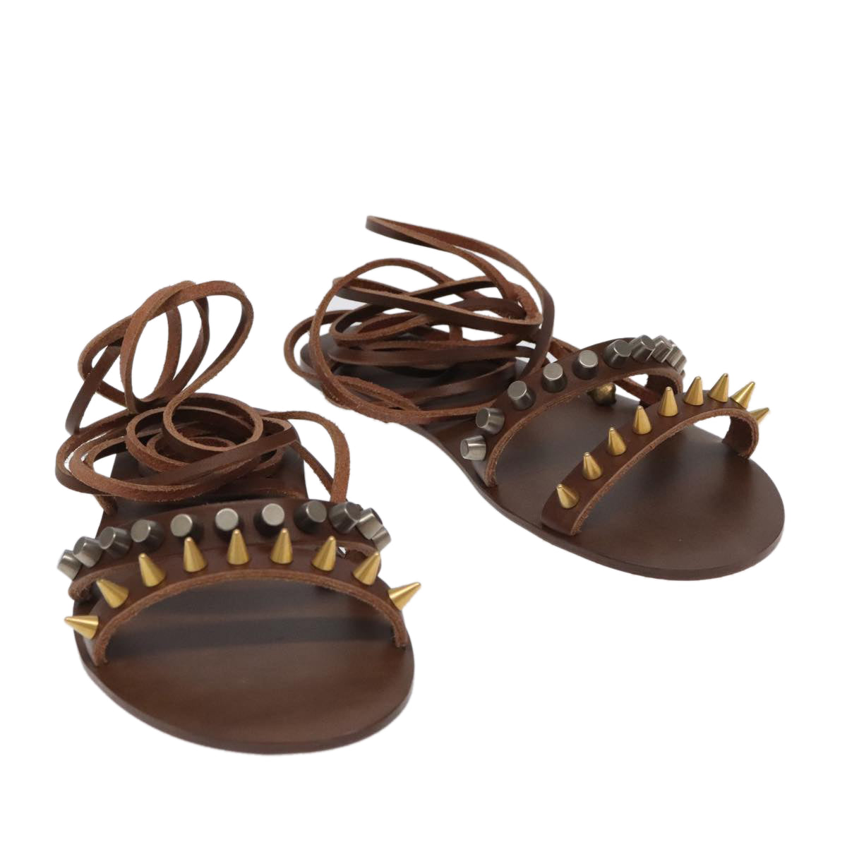 GUCCI Sandals Wood Metal 6 1/2 Brown Gold Silver 563515 bs19479V