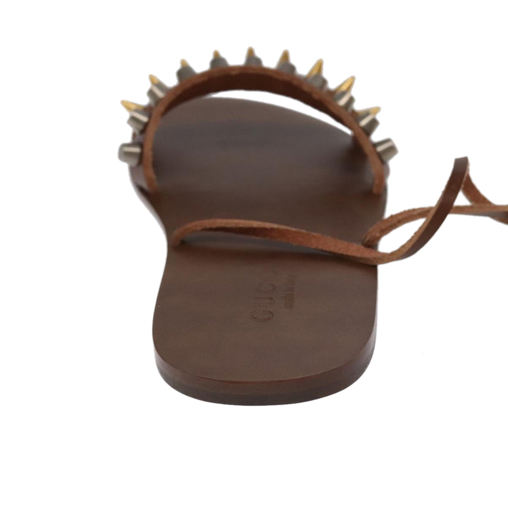 GUCCI Sandals Wood Metal 6 1/2 Brown Gold Silver 563515 bs19479V