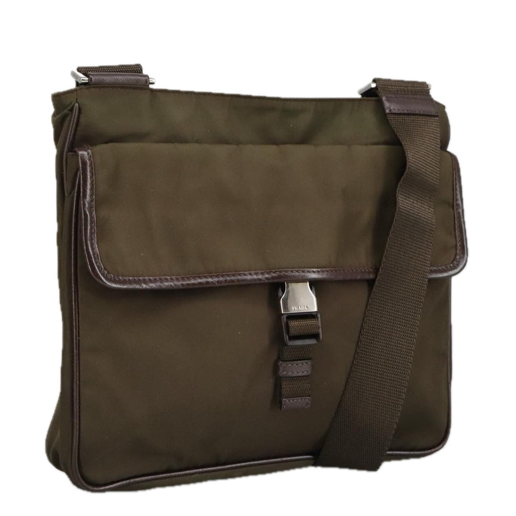 PRADA Shoulder Bag Nylon Khaki Brown Silver bs19573