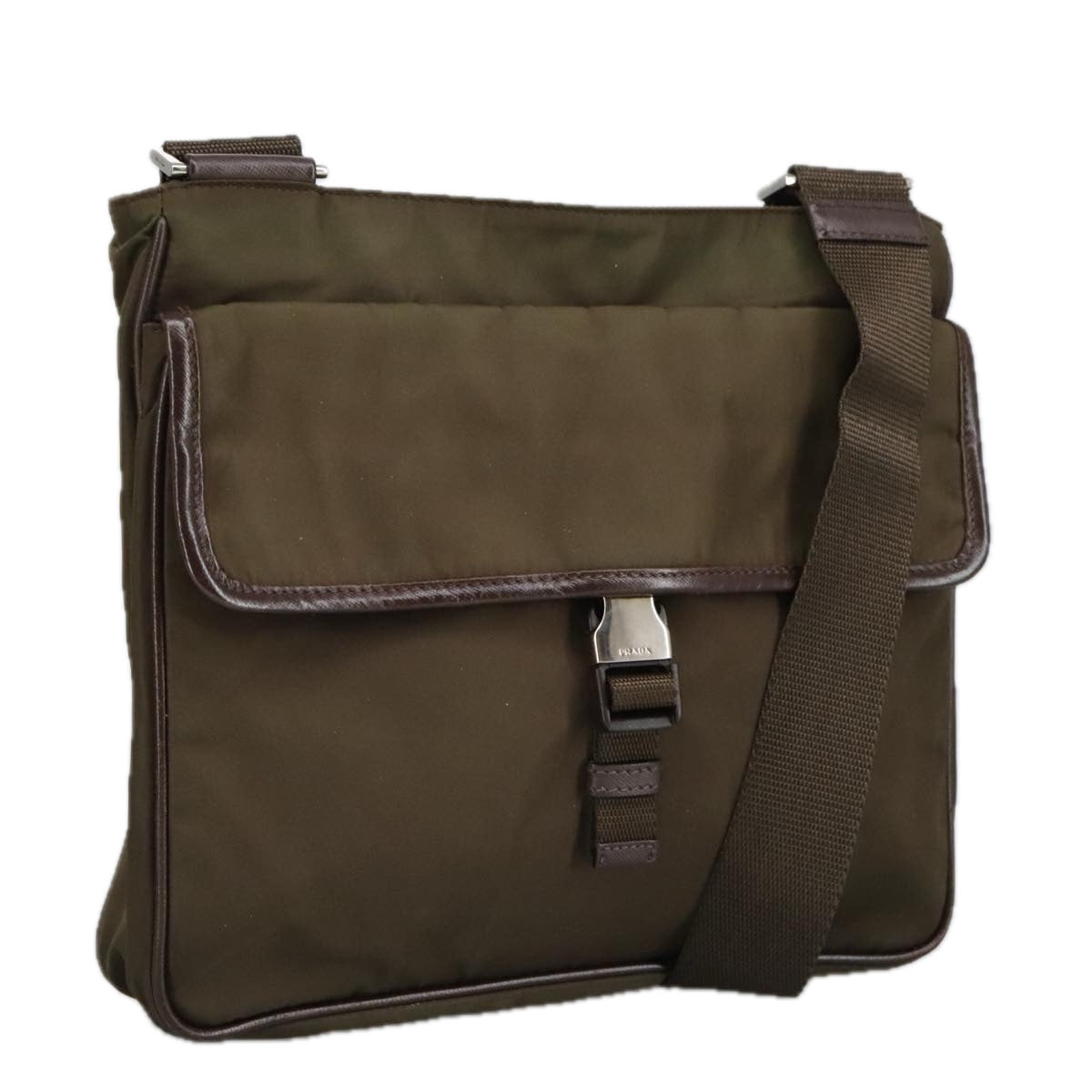 PRADA Shoulder Bag Nylon Khaki Brown Silver bs19573