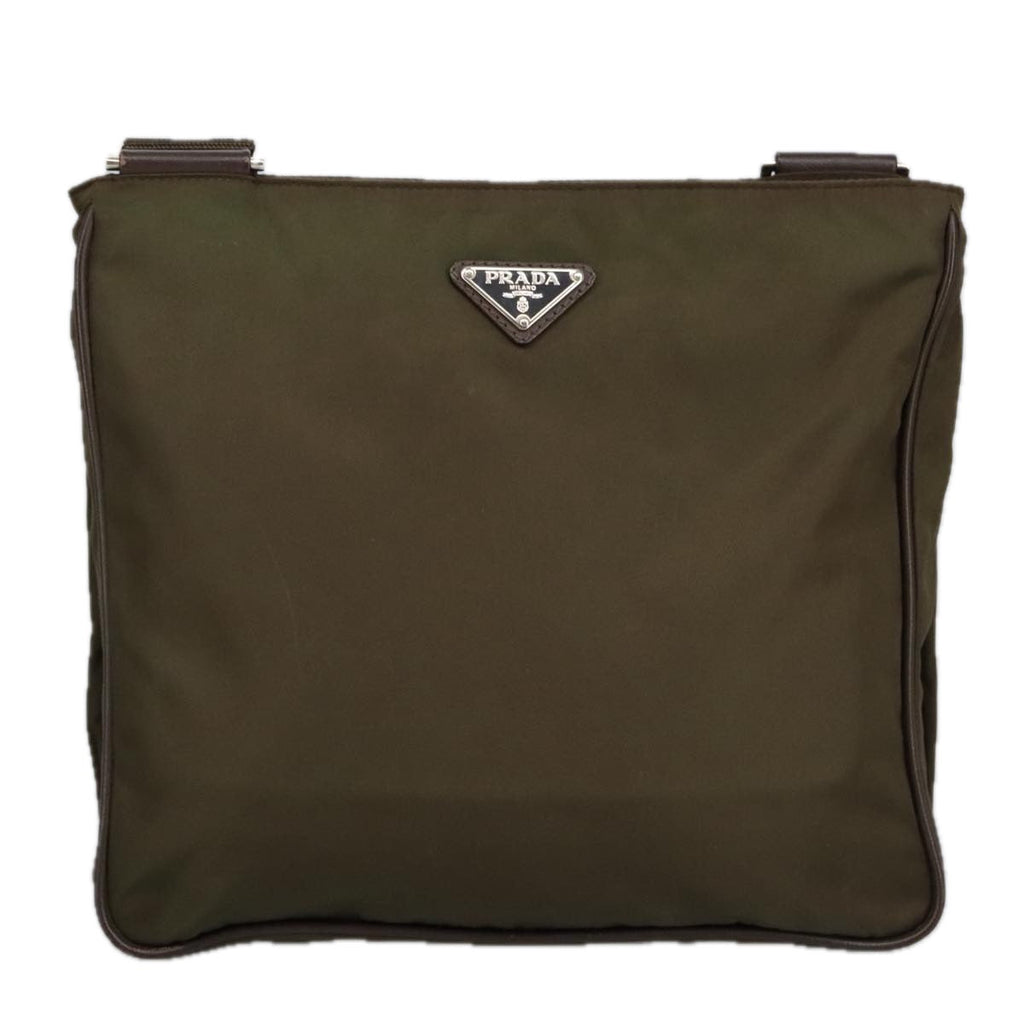 PRADA Shoulder Bag Nylon Khaki Brown Silver bs19573
