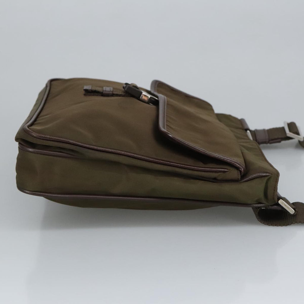 PRADA Shoulder Bag Nylon Khaki Brown Silver bs19573
