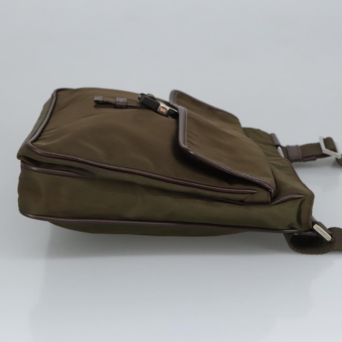 PRADA Shoulder Bag Nylon Khaki Brown Silver bs19573