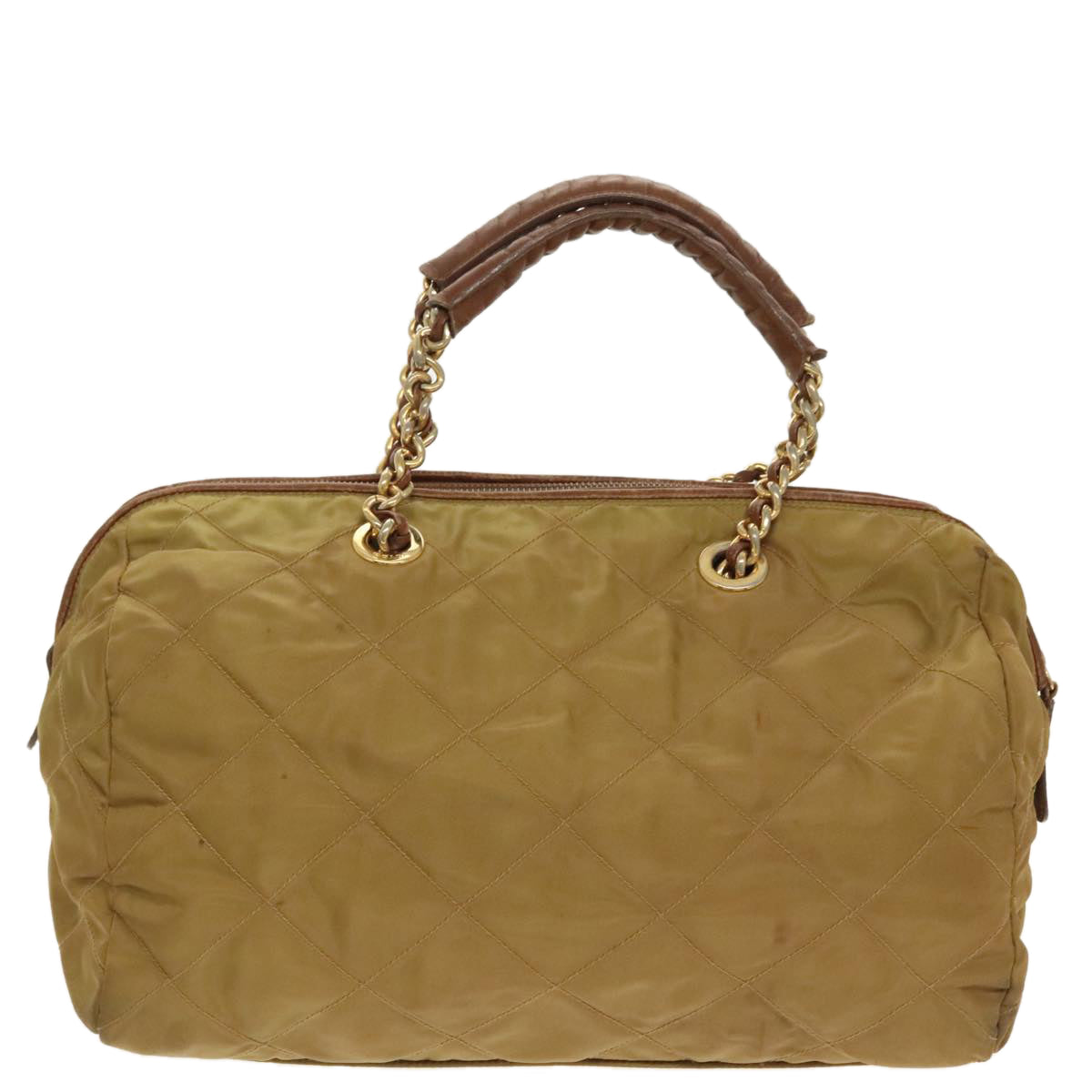 PRADA Chain Hand Bag Nylon Beige Gold bs19999