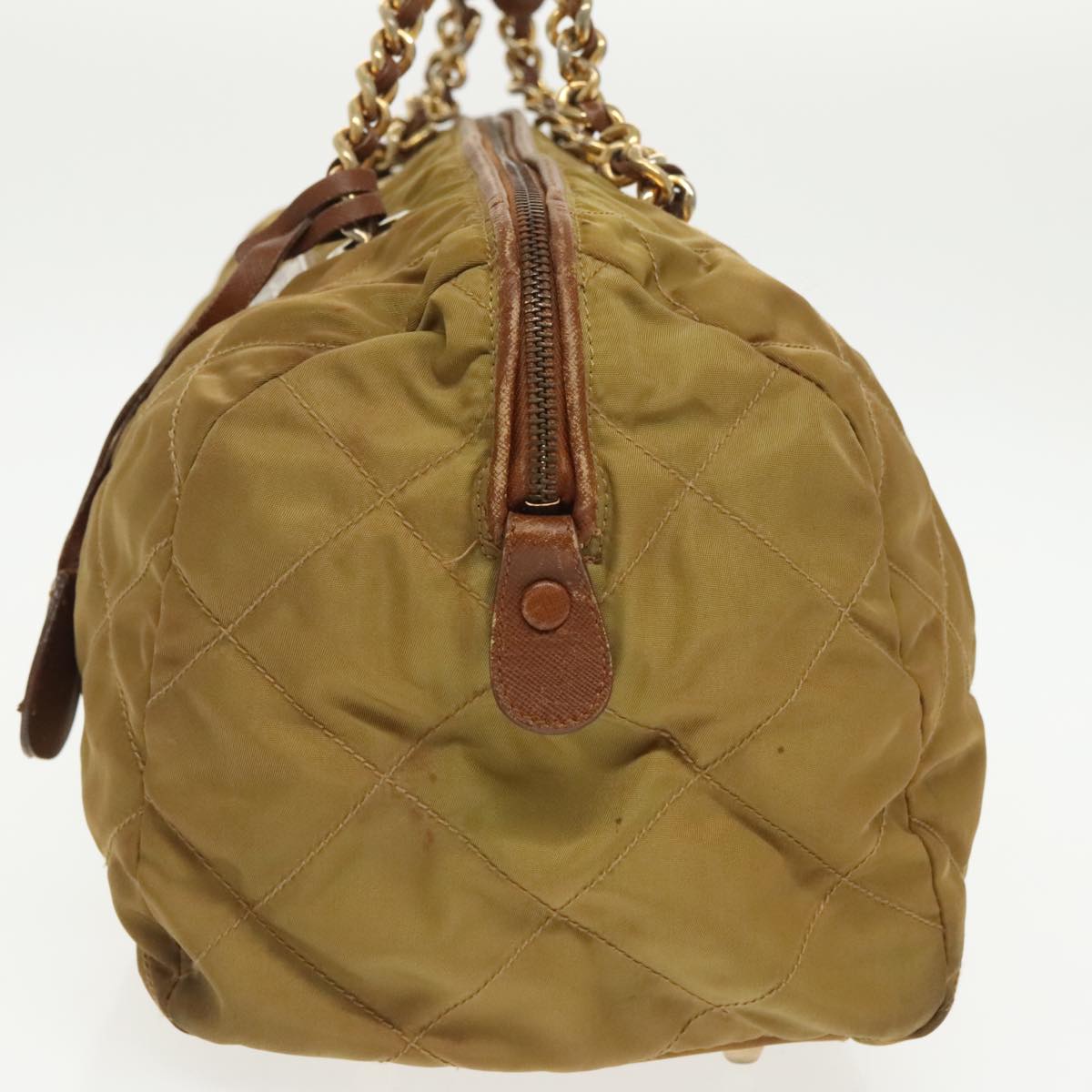 PRADA Chain Hand Bag Nylon Beige Gold bs19999