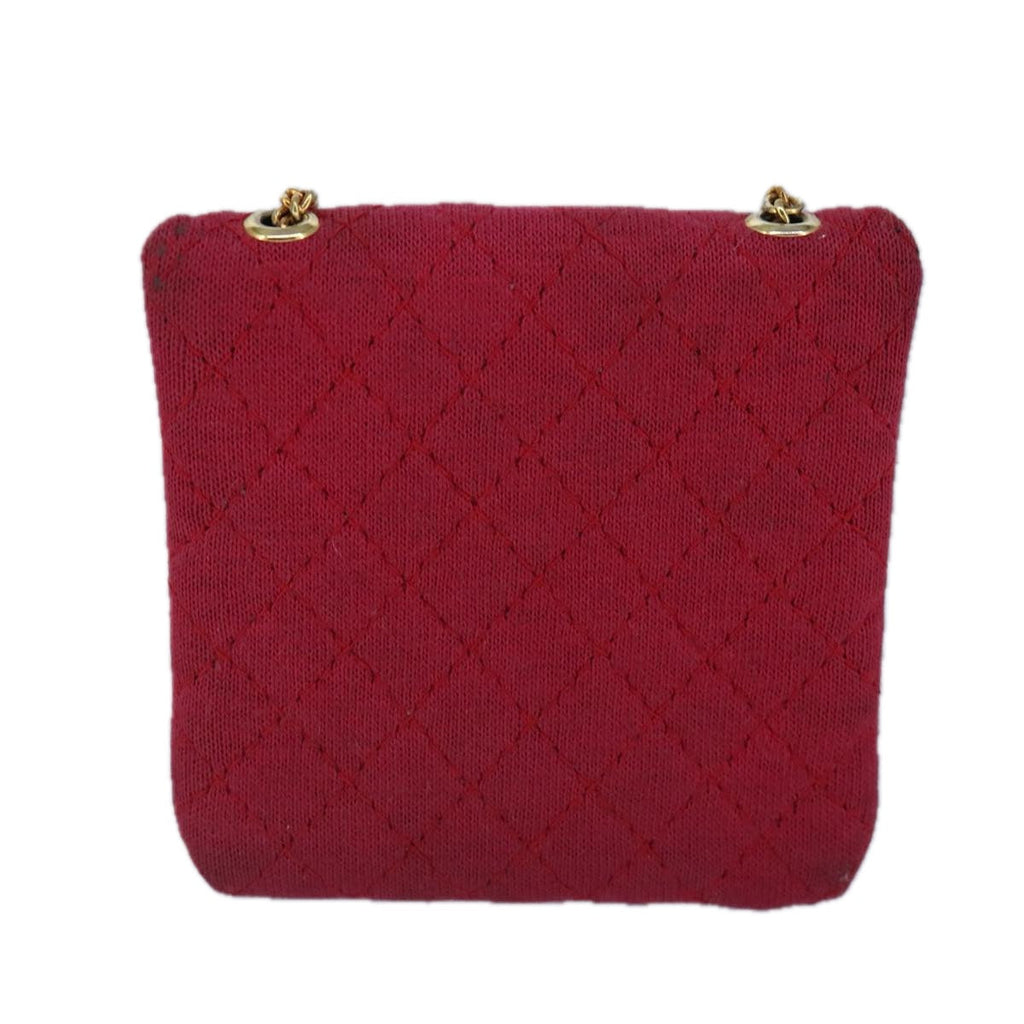 CHANEL Matelasse Necklace Pouch cotton Red Gold CC bs20086