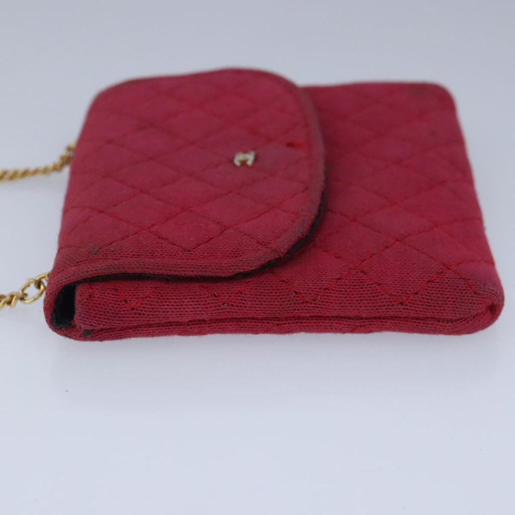 CHANEL Matelasse Necklace Pouch cotton Red Gold CC bs20086