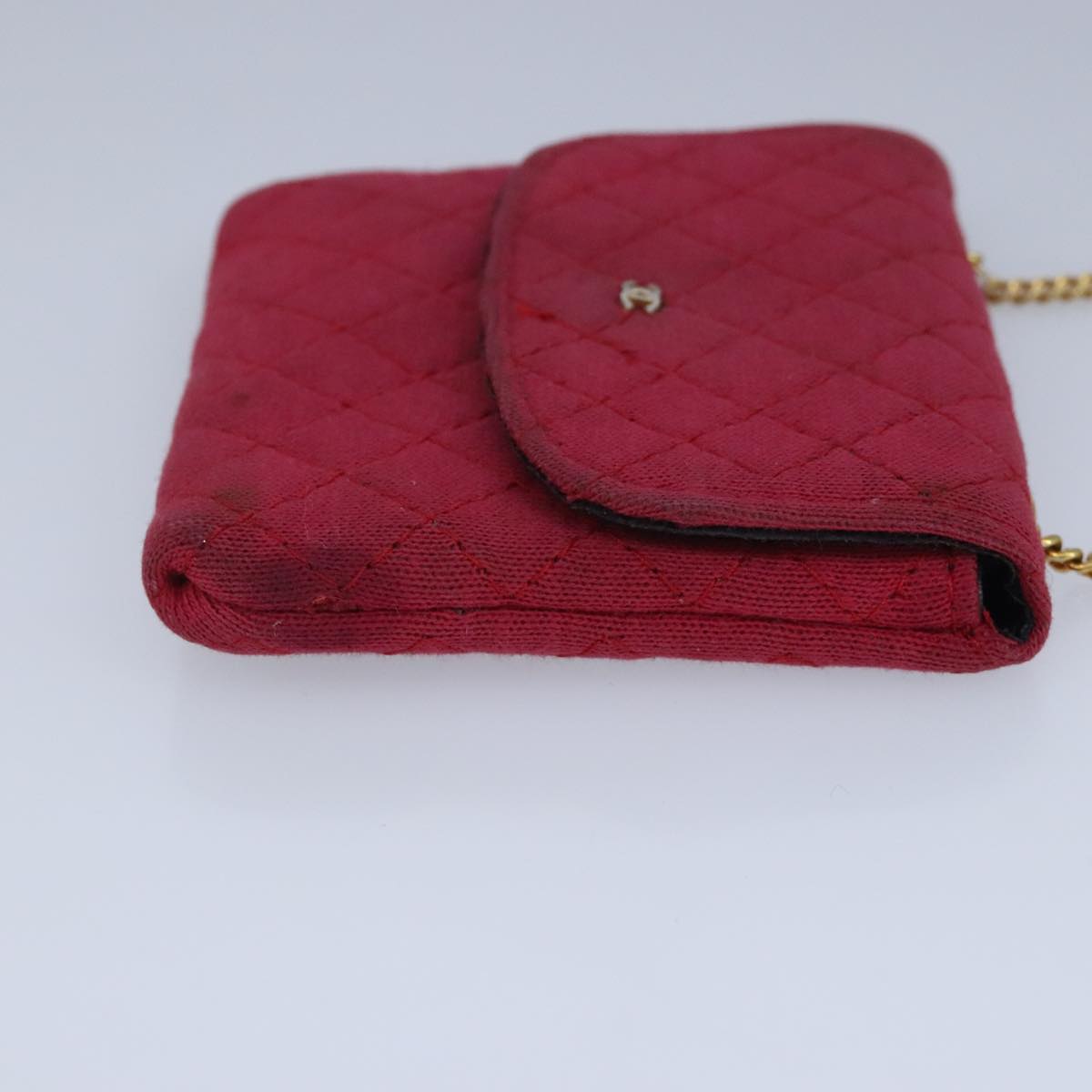 CHANEL Matelasse Necklace Pouch cotton Red Gold CC bs20086