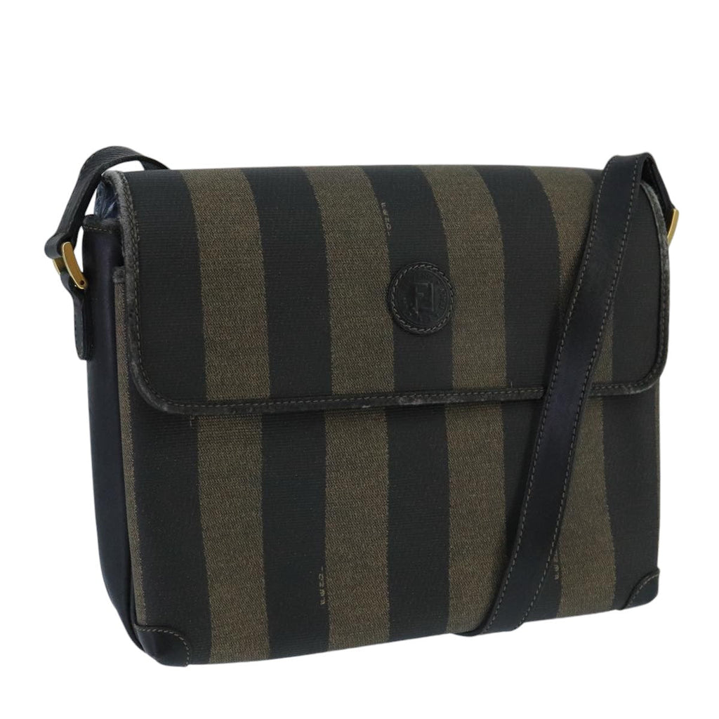 FENDI Pecan Canvas Shoulder Bag Brown Black bs20143