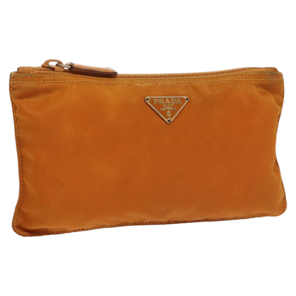PRADA Pouch Nylon Orange Silver bs20377