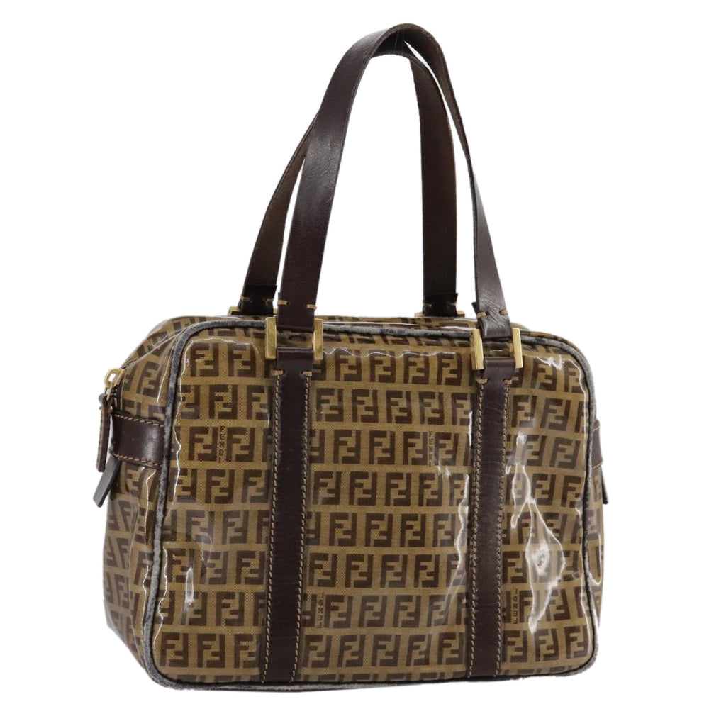 FENDI Zucchino Canvas Hand Bag Brown Gold bs21516