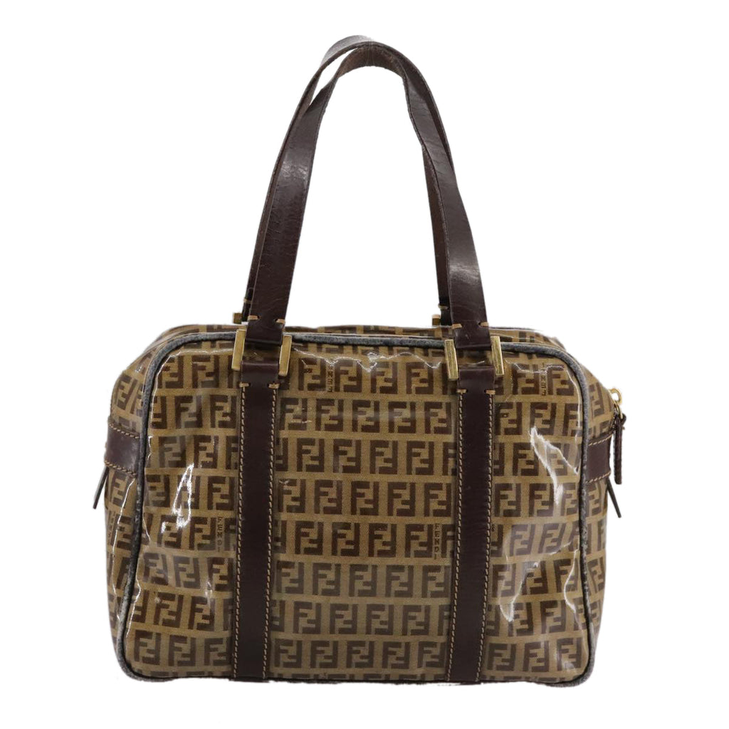 FENDI Zucchino Canvas Hand Bag Brown Gold bs21516