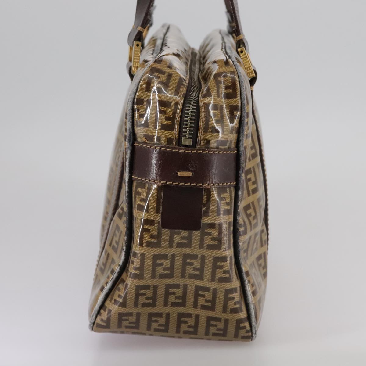FENDI Zucchino Canvas Hand Bag Brown Gold bs21516