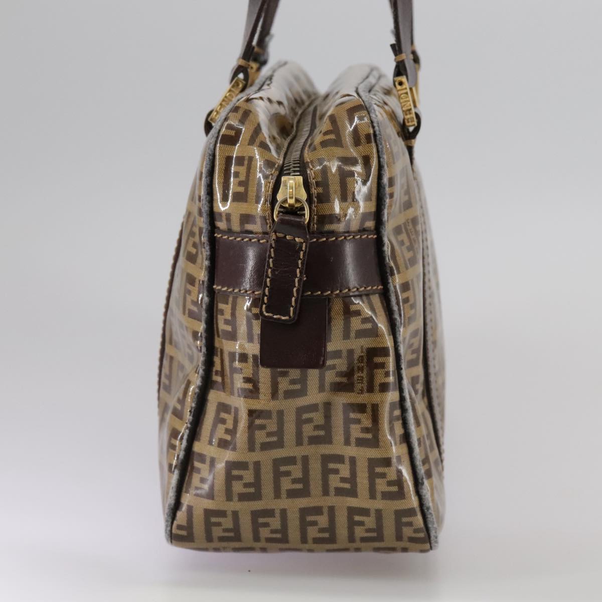 FENDI Zucchino Canvas Hand Bag Brown Gold bs21516