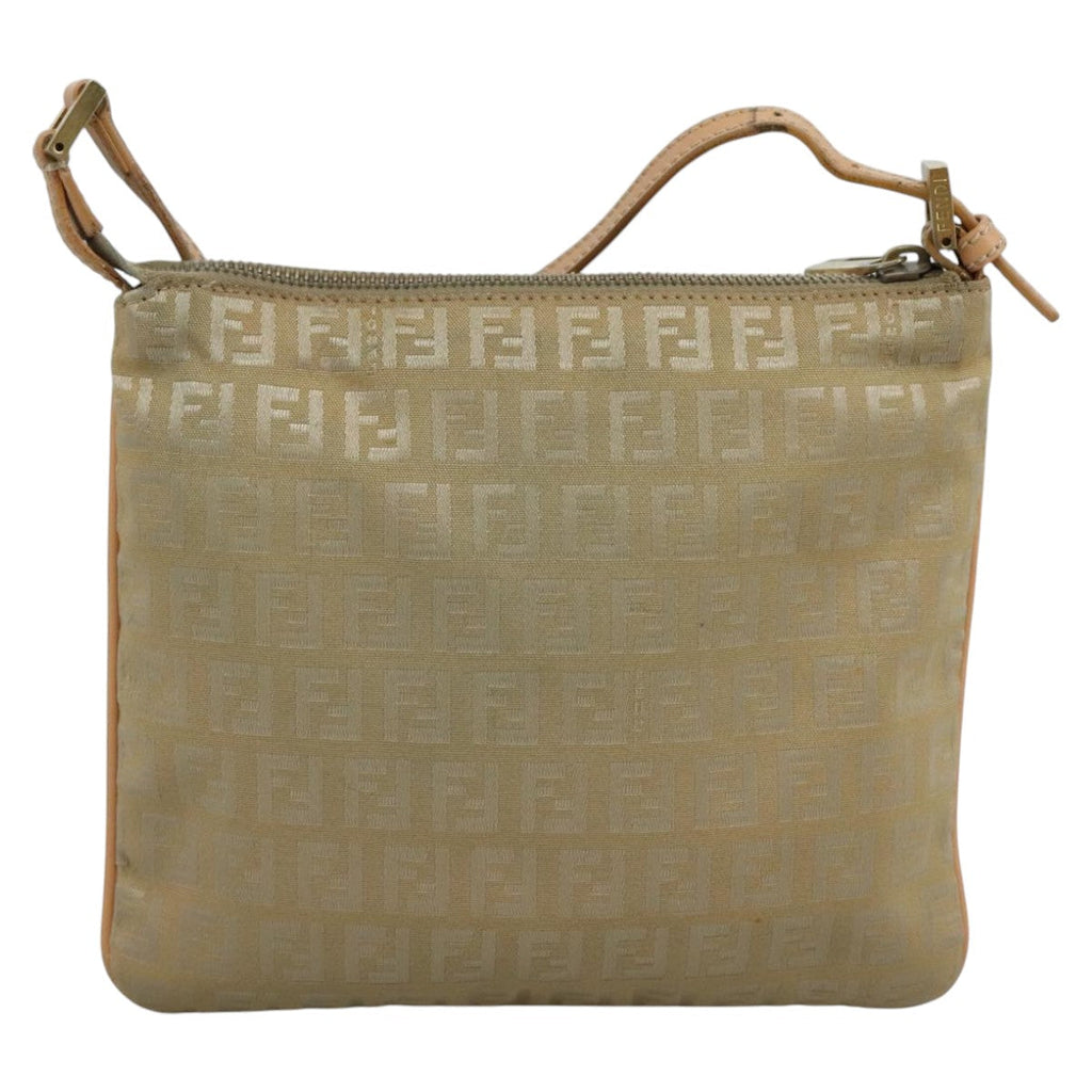 FENDI Zucchino Canvas Shoulder Bag Beige Gold bs21960