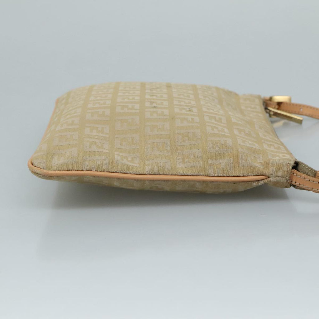 FENDI Zucchino Canvas Shoulder Bag Beige Gold bs21960